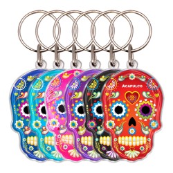 Llavero de acrílico en forma de calavera, típico de la tradición del día de Muertos en México. Souvenir de Acapulco, México