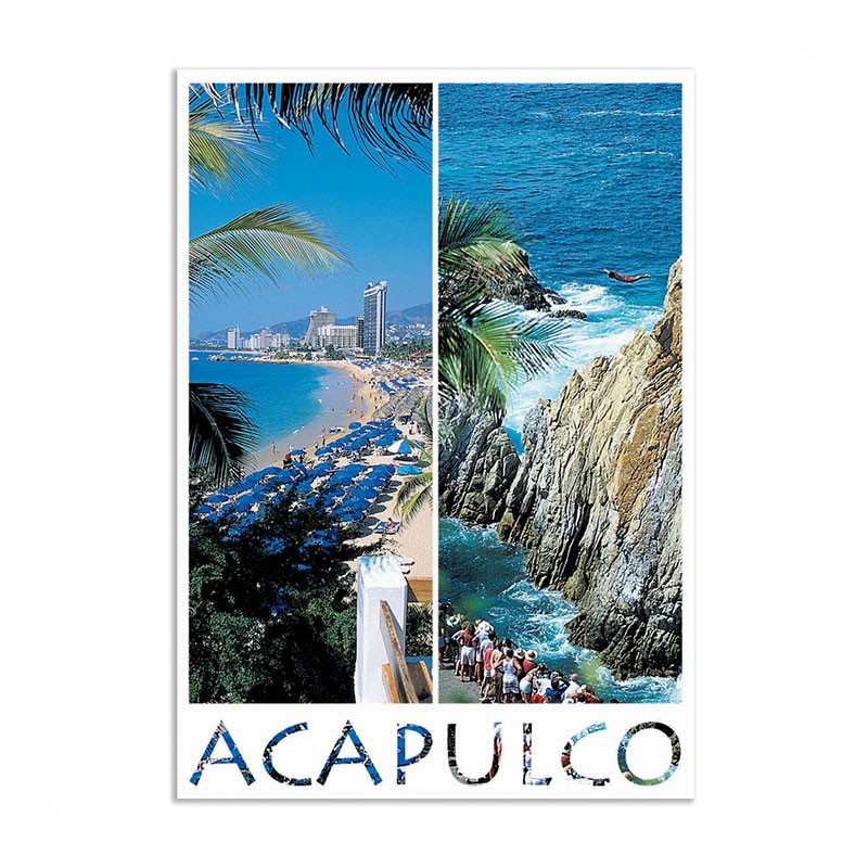 Tarjeta postal souvenir con hermosas vistas de Acapulco, Guerrero, México