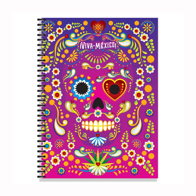 Libreta grande con ilustracion de una calavera, típica del día de muertos. Souvenir y recuerdo de México