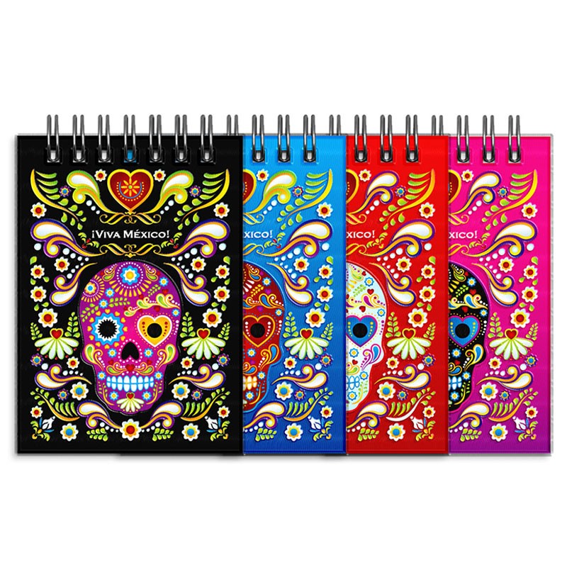 Libreta de apunte con ilustracion de una calavera, típica del dia de muertos. Souvenir y recuerdo de Cozumel, Mexico