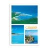 Tarjeta postal con 3 vistas del caribe mexicano, souvenir y recuerdo de Cozumel, Mexico