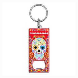 Llavero destapador de metal con calavera. Souvenir de Guadalajara, Mexico.