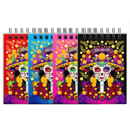 Libreta de apunte con ilustracion de una catrina, típica del día de muertos. Souvenir y recuerdo de Guadalajara, México.