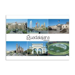 Tarjeta postal con 6 vistas de Guadalajara, souvenir y recuerdo de Guadalajara.