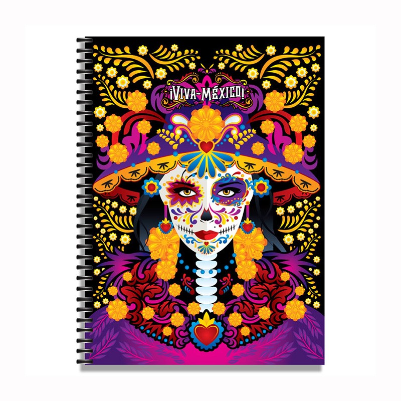 Libreta grande con ilustracion de una catrina, típica del día de muertos en México. Souvenir y recuerdo de Guadalajara