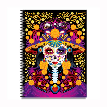 Libreta grande con ilustracion de una catrina, típica del día de muertos en México. Souvenir y recuerdo de Guadalajara