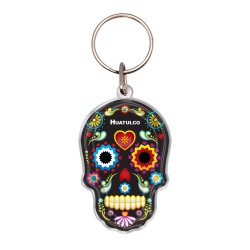 Llavero de Acrilico calavera, día de muertos. Souvenir de Huatulco, Mexico