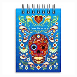 Libreta de apunte con ilustracion de una calavera, típica del día de muertos. Souvenir y recuerdo de Huatulco, México