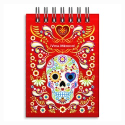 Libreta de apunte con ilustracion de una calavera, típica del día de muertos. Souvenir y recuerdo de Huatulco, México