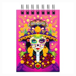 Libreta de apunte con ilustracion de una catrina, típica del día de muertos. Souvenir y recuerdo de Isla Mujeres, México.