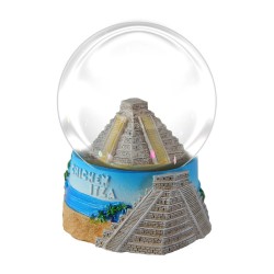 Esfera de nieve Pirámide de Chichen Itzá. Souvenir, recuerdo de Isla Mujeres, México.