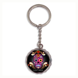 Llavero corcholata de metal calavera, Souvenir de Los Cabos, México