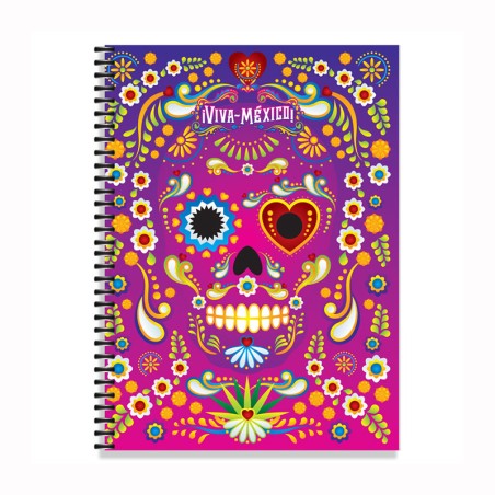 Libreta grande con ilustracion de una calavera, típica del día de muertos en México. Souvenir y recuerdo de Los Cabos