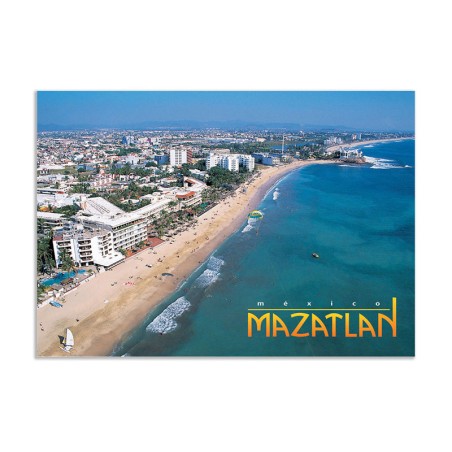 Tarjeta postal de las playas de la zona hotelera de Mazatlan, souvenir y recuerdo de México