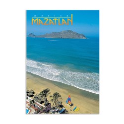 Tarjeta postal de una playa de la zona Hotelera, souvenir y recuerdo de Mazatlan, México