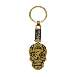 Llavero giratorio de latón calavera, día de Muertos . Souvenir, recuerdo Mazatlan, México