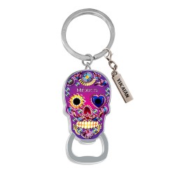 Llavero destapador de metal en forma de calavera. Souvenir de la península de Yucatán, México.