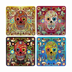 Set de 4 portavasos calavera, típico del día de muertos en México, Recuerdo de Oaxaca,Mexico.