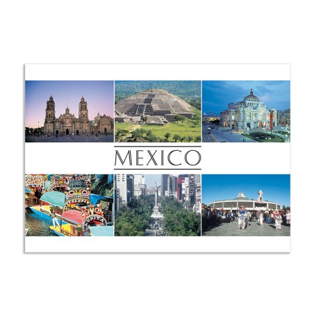 Tarjeta postal con 6 Vistas de la Ciudad de Mexico, souvenir y recuerdo de Puebla.