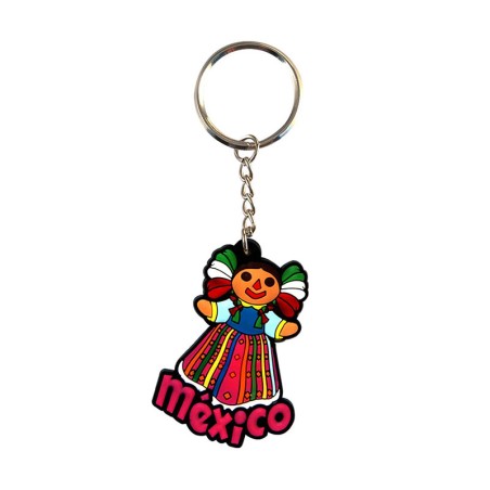 Llavero pvc en forma de una muñeca típica mexicana, souvenir de Puebla, Mexico.