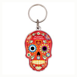 Llavero de acrílico en forma de calavera, típico de la tradición del día de muertos en México. Souvenir de Puerto Vallarta, Méxi