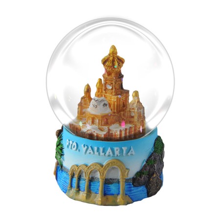 Esfera de nieve con la Iglesia. Souvenir de Puerto Vallarta, México