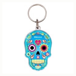 Llavero de acrílico en forma de calavera, típico de la tradición del día de muertos en México. Souvenir de la Ciudad de México,