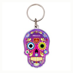 Llavero de acrílico en forma de calavera, típico de la tradición del día de muertos en México. Souvenir de la Ciudad de México,