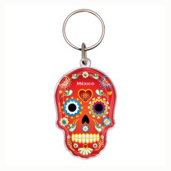 Llavero de acrílico en forma de calavera, típico de la tradición del día de muertos en México. Souvenir de la Ciudad de México,