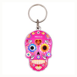 Llavero de acrílico en forma de calavera, típico de la tradición del día de muertos en México. Souvenir de la Ciudad de México,