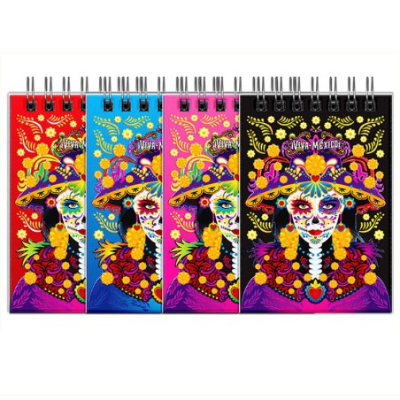 Libreta de apunte con ilustracion de una catrina, típica del día de muertos. Souvenir y recuerdo de Tijuana, México.